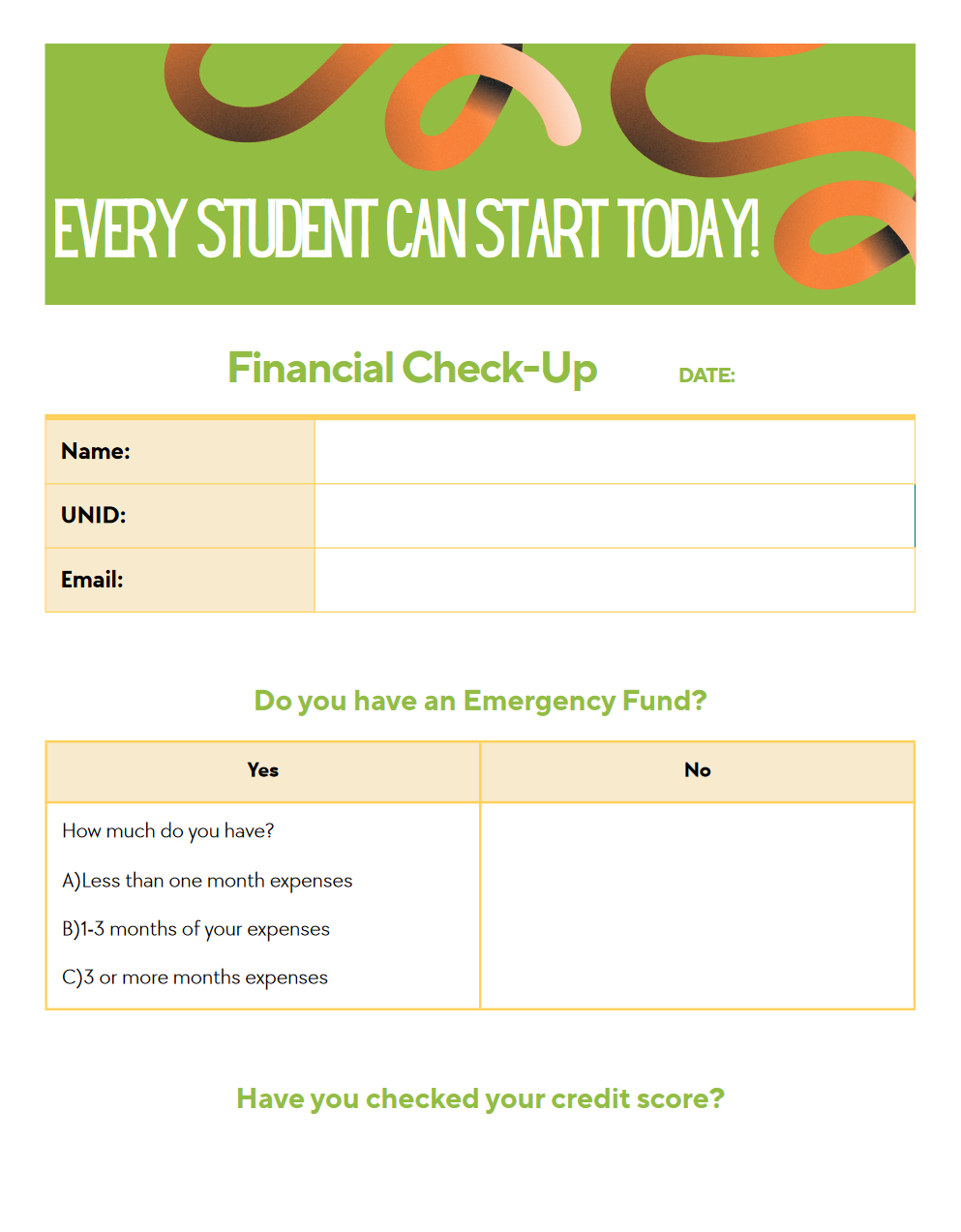 student financial checkup list